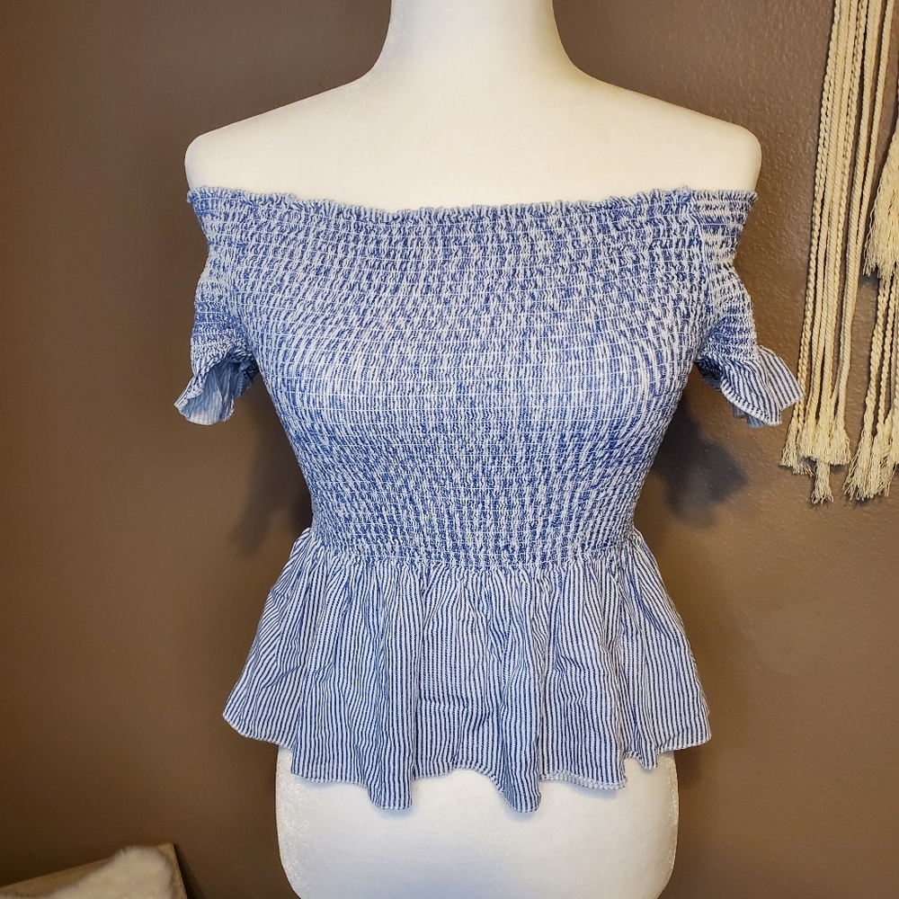 Gingham Stretchy Crop Peplum Top Sz M